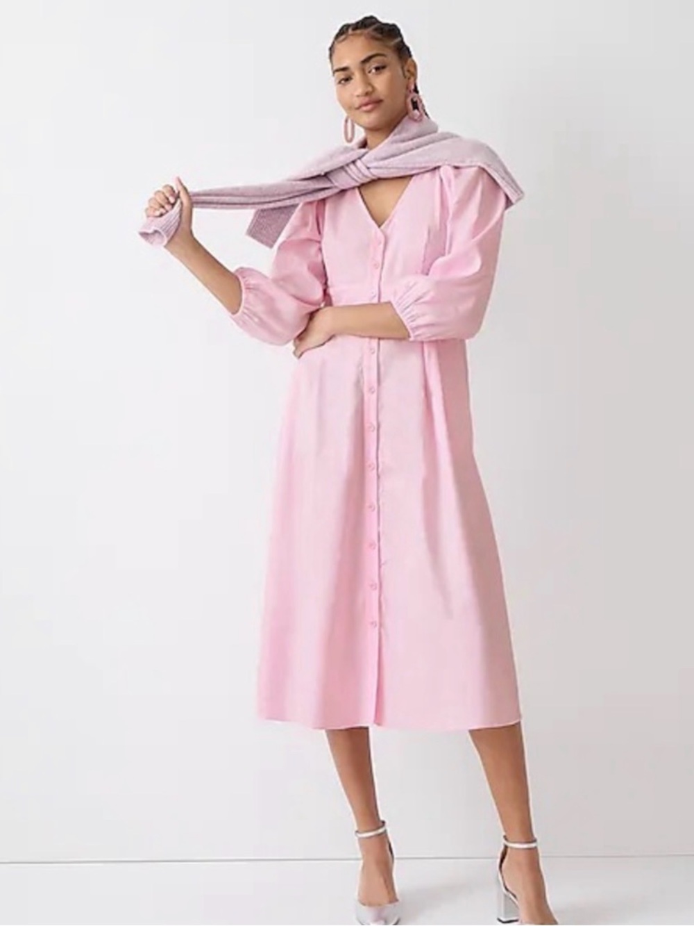 NWT J. Crew Button Front A-line Midi Dress in Pink - Size 24 Plus Linen Blend